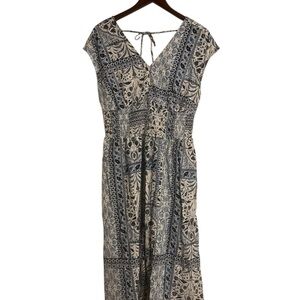 Old Navy Womens Blue White Paisley V Neck Midi Dress Size Medium Bohemian Casual